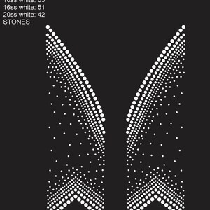 May include: A design made of white rhinestones in the shape of two arrows pointing upwards. The design is made up of 283 6ss, 65 10ss, 51 16ss, and 42 20ss rhinestones.