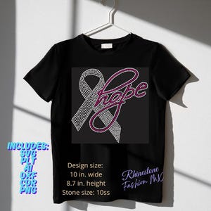 希望のリボンラインストーンテンプレートSVG – 乳がん啓発ホットフィックスTシャツデザイン – 即時ダウンロード、キラキラ輝くクラフトファイル