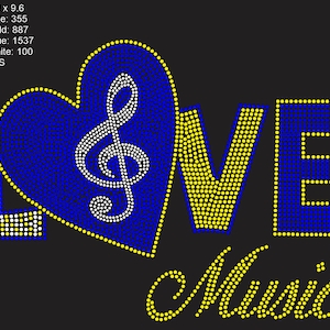 Instant Download Rhinestone Template SVG Love Music