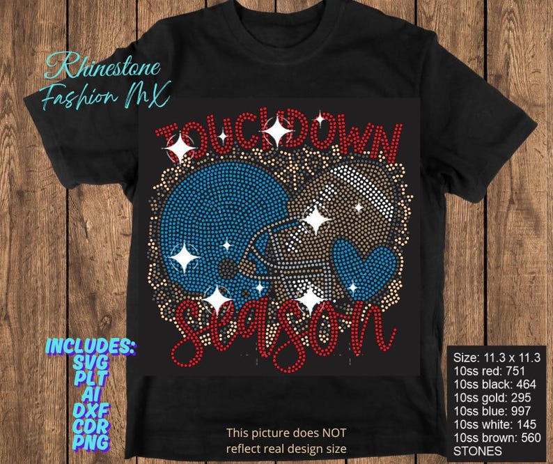 Touchdown Season Rhinestone Template | Football Helmet SVG | Game Day Shirt Design | Sports Rhinestone Pattern image 1
