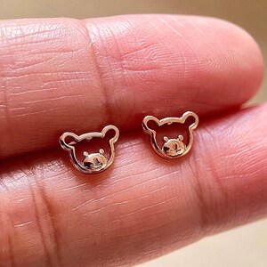 Sterling silver rose gold bear stud earrings, pet earrings, bear studs, dainty earrings, minimalist earrings, unisex earrings, y2k earrings