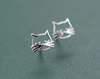 Sterling silver s925 cat stud earrings, pet earrings, cat studs, dainty earrings, minimalist earrings, unisex earrings, y2k earrings, silver