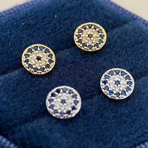 CZ Sterling Silver Round Evil Eye Earrings, Gold Evil Eye Earrings, Minimalist Earrings, 925 sterling silver