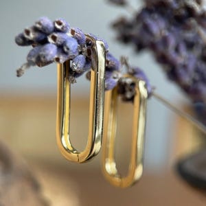 Gold Large Oval Rectangular Hoop Earrings, Sterling Silver Hoops, Minimalist Geometric Earrings, Gold Statement Hoops, Everyday Jewelry