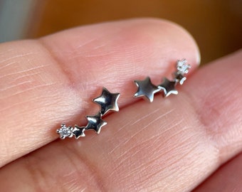 Sterling silver shooting star ear climber, silver star studs, minimalist star earring, shooting star earrings, unisex earrings, y2k earrings