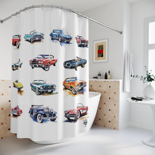 Classic American cars, shower curtain  gift, unique gifts, gift for him, gift for dad, house gifts, birthday gift