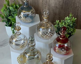 Mundgeblasene Glas Parfüm Flasche ägyptisch graviert Globe Design mit 14K Goldverzierung