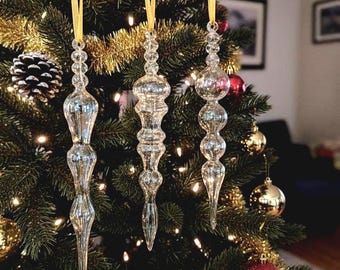 Set von 3 ägyptischen Glas Eiszapfen Ornament Set Crystal Clear Weihnachtsschmuck Handwerklich Weihnachtsbaum Eiszapfen Elegante 14K Gold Touch