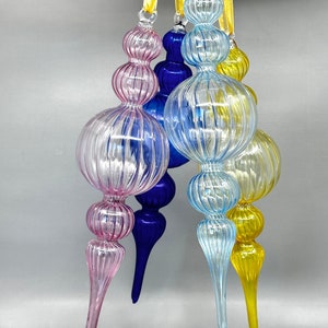 Hand Blown Glass Christmas Ornament: Swirl Bubble Icicle, Pastel Decor