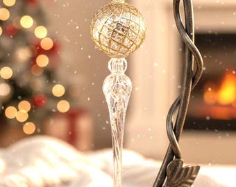 Mundgeblasenes ägyptisches Glaskugel Ornament | Gold Arabesque Design mit 14K Gold Akzenten | Luxus Weihnachtsdekor | Feiertage und Home Decor