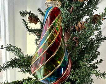 Mundgeblasenes ägyptisches Glas Ornament Multicolor Teardrop Swirl mit Goldakzenten Elegante Urlaub Weihnachtsbaumdekoration Handwerkskunst