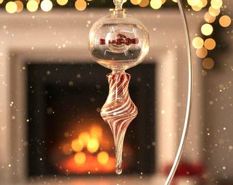 Mundgeblasenes ägyptisches Glas Ornament | Teardrop Akzent mit 14K Gold Detail | Eleganter Feiertags-Dekor | Tannenbaum und Geschenk