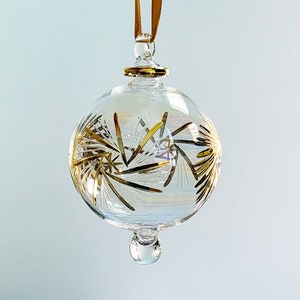 Egyptian Mouth Blown Glass Globe Ornament: Gold Design, Handmade Christmas Decor