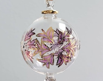 Large Egyptian Globe Ornament | Mouth Blown Glass with Snowflake Design | 14K Gold Accents Holiday Decor