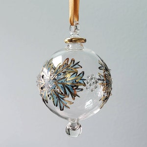 Large Glass Ball Ornaments with Snowflake Design, Egyptian Hand Blown Glass Ornaments, Globe Ornament for Christmas Holiday Home Decoration