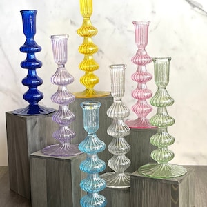 Hand Blown Glass Candle Holder: Elegant Accordion Pillar Stand