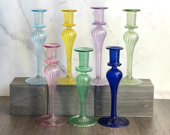 Colorful Funnel Swirl Glass Candle Holders for Wedding Decoration (Yellow Green Pink Purple & More) Wedding Decorative Candlestick Holders