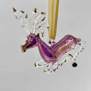 Egyptian Blown Glass Reindeer Ornament: 14K Gold Accent Christmas Decor