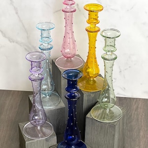 Hand Blown Glass Candle Holder: Modern Teardrop with Dots Design