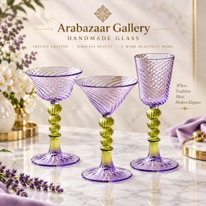 Handblåst glas, set med 3, hantverksmässiga cocktailglas, dekorativa bägare, Martini- och vinglasset, unik bröllopspresent