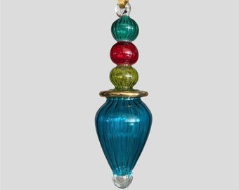 Handgemalte ägyptische Glasverzierung Mundgeblasenes Mehrfarbendesign mit 14K Goldakzenten Elegante Urlaub Weihnachtsbaumdekoration