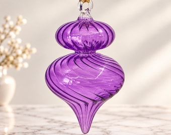 Adorno navideño de vidrio soplado a mano con forma de cebolla, adorno navideño en forma de lágrima con diseño acanalado en espiral, vidrio egipcio hecho a mano, decoración única para el árbol de Navidad, regalo.