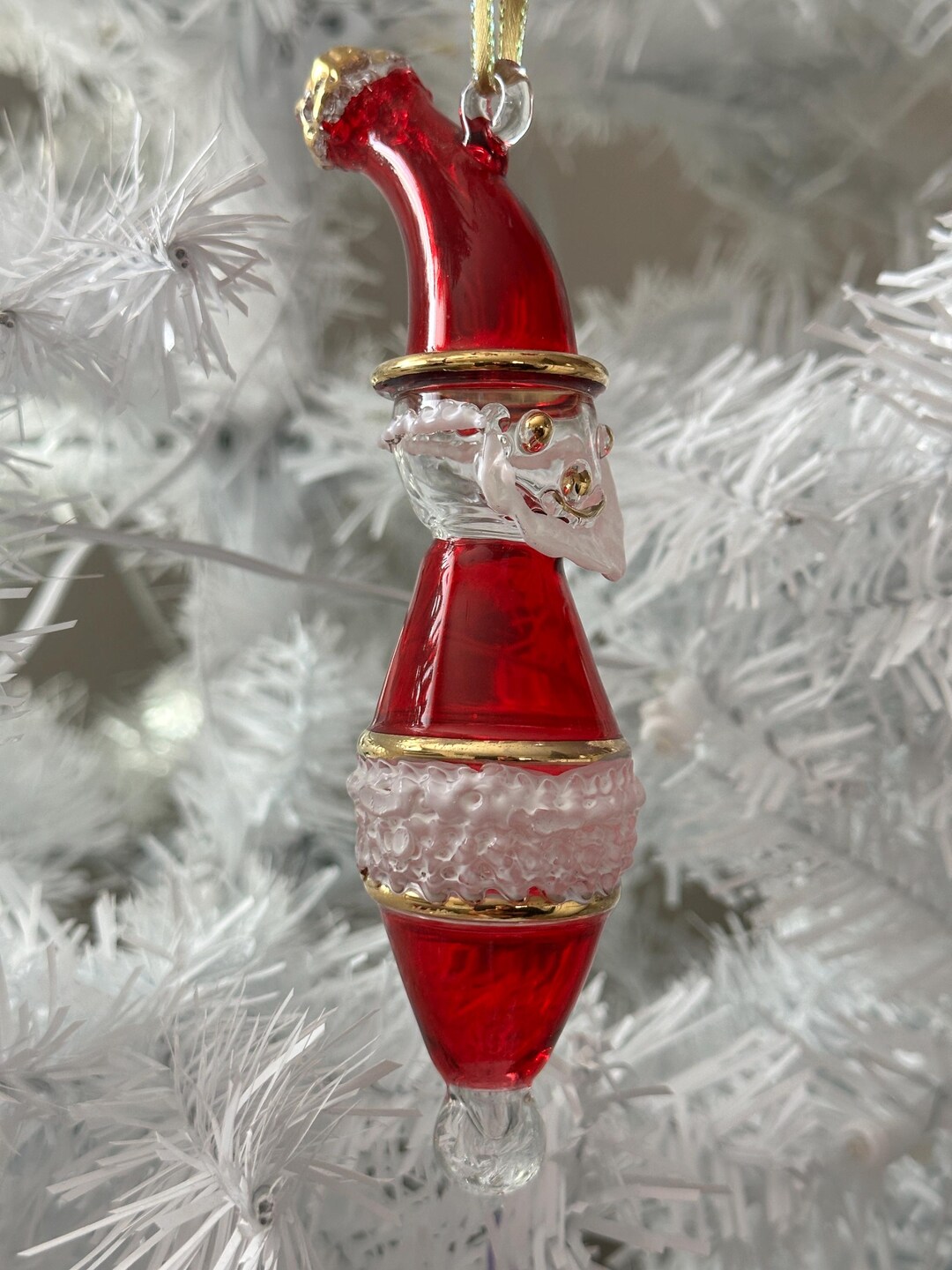Santa Claus Christmas Tree Ornament, Egyptian Hand Blown Glass Teardrop ...