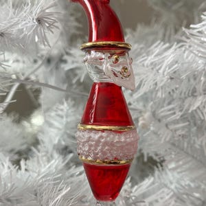 Santa Claus Christmas Tree Ornament, Egyptian Hand Blown Glass Teardrop Ornament W/ Red Color & 14K Gold Accents, Xmas, Holiday Home Decor