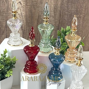Handblown Glass Perfume Bottle: Swirl Design, 14K Gold Trim