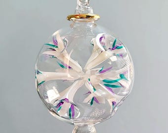 Ägyptische mundgeblasene Glasornament Trompete Blumenkugel mit 14K Goldakzenten Weihnachtsdekor