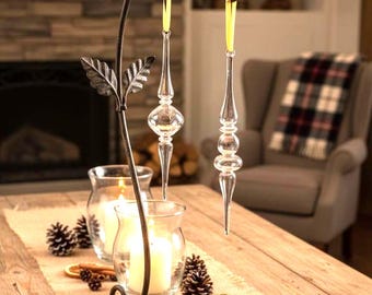 Mouth Blown Egyptian Glass Ornaments: Elegant Clear Icicle Set, Timeless Christmas Décor, Set of 2
