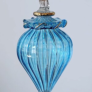 Pastell kleiner Tropfen ägyptischer mundgeblasener Glasornament, handgemachter Weihnachtsbaumschmuck, einzigartige Weihnachtsornamente, ägyptische Wohndekoration Blue