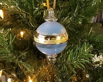 Mundgeblasene Glas Weihnachtsverzierung: Ägyptische geometrische Kugel mit 14K Goldakzent