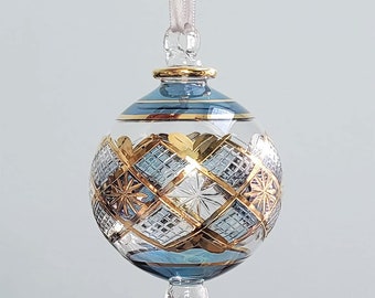 Unique Large Glass Balls Christmas Ornaments Hand Painted Geometric Design, Egyptian Hand Blown Glass Globe Ornaments, Vintage Holiday Decor
