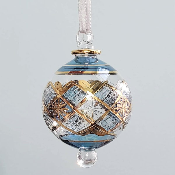 Unique Large Glass Balls Christmas Ornaments Hand Painted Geometric Design, Egyptian Hand Blown Glass Globe Ornaments, Vintage Holiday Decor