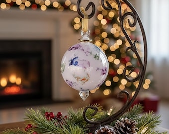 Mundgeblasenes ägyptisches Glas Ornament Multicolor Keramik Style Globe mit 14K Goldakzenten Elegante Urlaub Weihnachtsbaum Dekoration