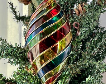 Mundgeblasenes ägyptisches Glas, mehrfarbig, oval, Stamm-Design mit Goldakzenten, eleganter Urlaub, Weihnachtsbaumdekoration, hergestellt