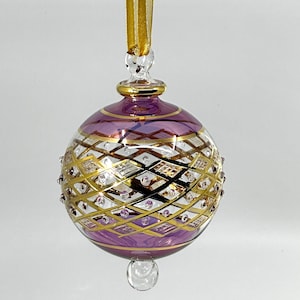 Hand Blown Egyptian Glass Ornament: Large Crystal Globe with Hand-Painted Details