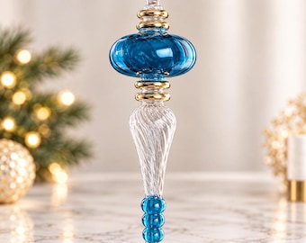 Adorno de cristal soplado a mano con forma de remate, adorno navideño de carámbano retorcido, adorno de cristal egipcio en forma de gota, decoración navideña artesanal, regalo de Navidad