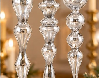 Set of 3 Hand Blown Glass Icicle Ornaments, Long Finial Christmas Ornaments, Egyptian Glass Tree Decor, Handmade Holiday Gift Set