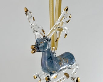 Ägyptischer Rentier-Ornament aus geblasenem Glas (Grün, Rosa, Blau, Gold-Lila, Klar), Hirsch-Weihnachtsbaumschmuck, Waldornament, Weihnachtsdekoration