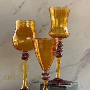 The Majestic Orange & Brownish Goblet Swirl Glass Set of 3, Handblown Glassware, Vintage Drinking Glass, Table Centerpiece, Wedding Favors