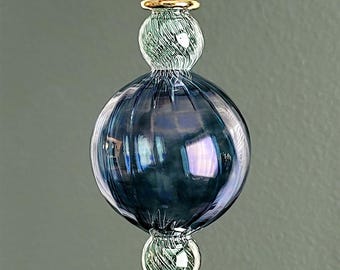 Mundgeblasene Glas Weihnachtskugel | Luxus große Globusform mit kleinen Perlenkäppchen | Ägyptische Kunst | 14K Gold | Weihnachtsbaum Dekor