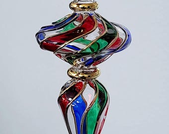 Mundgeblasenes Glas Kugel Ornament Tear Drop Stem Design Ägyptisches Glas Weihnachtsbaum Dekor mit 14K Gold Akzenten