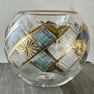 Hand Blown Glass Tea Light Holder: Etched Floral Geometric Design