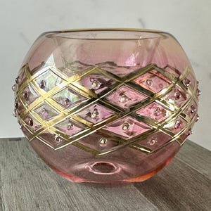 Egyptian Hand Blown Clear Glass Tea Light Holder w/ Geometric Pattern & Raised Beads, Votive Candle Holder for Wedding Modern Home Decor