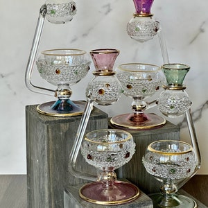 Egyptian Hand Blown Glass Essential Oil Burner w/ Embossed Glass Dots & 14K Gold Liner Design, Oil Diffuser, Aromatherapy, New Home Gift