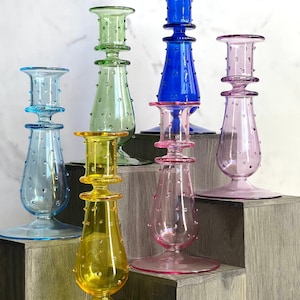 Hand Blown Glass Teardrop Candle Holder: Modern Candlestick with Glass Dots