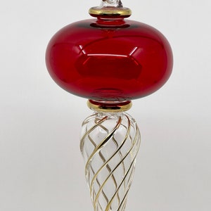 Hand Blown Glass Christmas Ornament: Egyptian Clear Tear Drop with Gold Swirls
