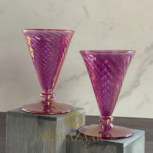 Egyptian Hand Blown Modern Drinking Swirl Glass Set of 2 (Clear,Pink,Purple,Orange,Light Blue & more) Table Centerpiece, Handblown Glassware